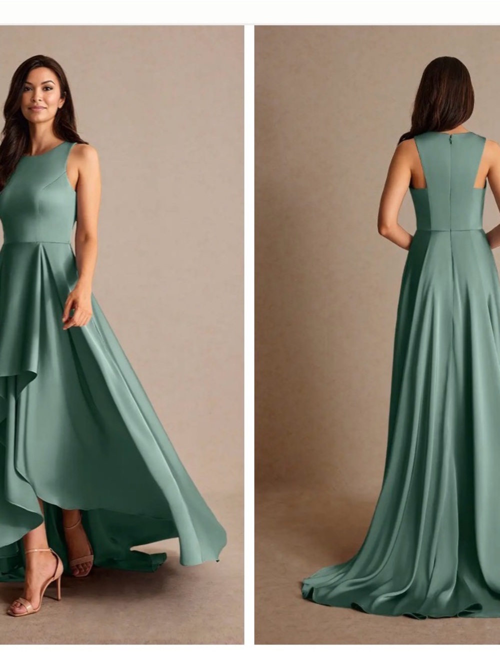 Sleeveless Sage Green High-Low Evening Dress-Azazie